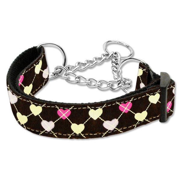 Argyle hearts martingale collar dark brown