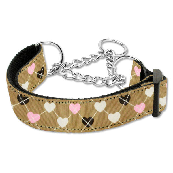 Argyle hearts martingale collar tan