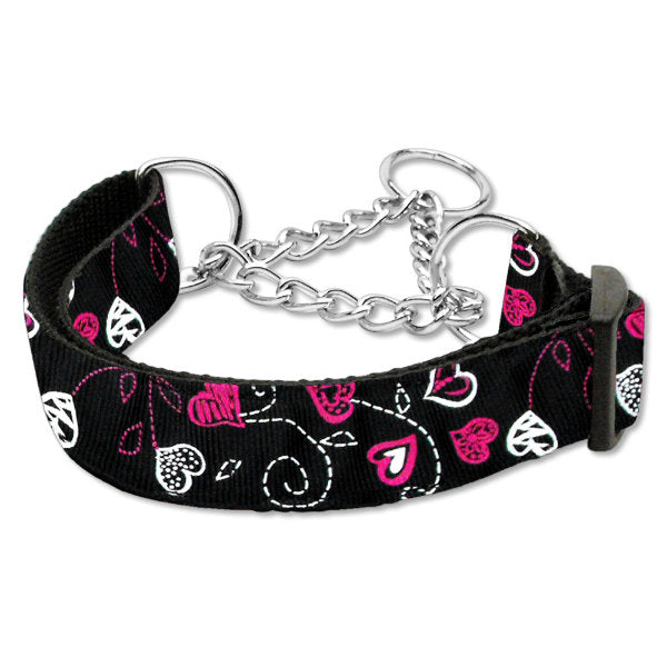 Hearts print martingale dog collar black