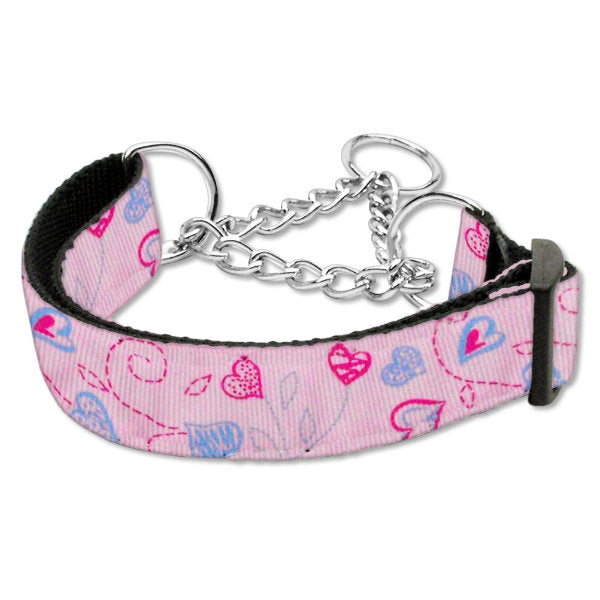Hearts print martingale dog collar pink