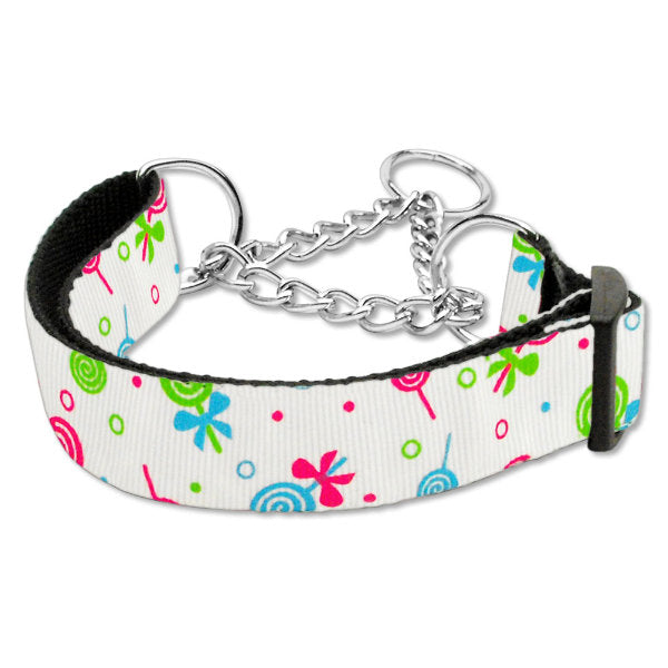 White martingale dog collar lollipops print