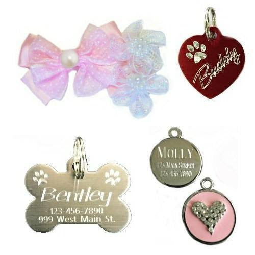 dog id tags, crystal pet charms, pet collar accessories at Dog Collar Fancy.