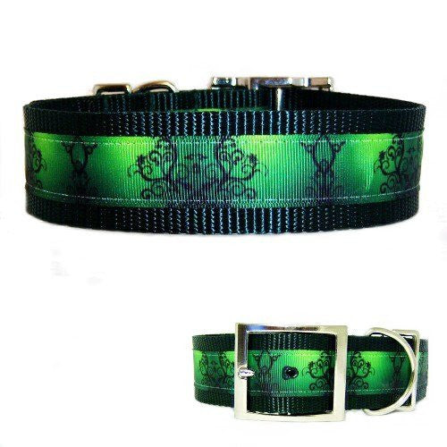 1 1/2 Inch Wide Artsy Green Dog Collar for medium to large dogs