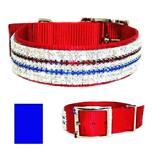 1 1/2 Inch wide Crystal Patriotic Dog Collar - For medium to large dogs