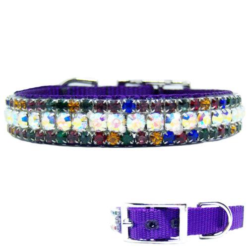 Aurora Borealis and multicolored crystal jeweled pet collar