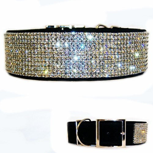 Fancy Black Diamonds 2 Inch Wide Crystal Dog Collar - For large dogs - dog-collar-fancy