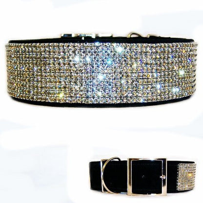 Fancy Black Diamonds 2 Inch Wide Crystal Dog Collar - For large dogs - dog-collar-fancy