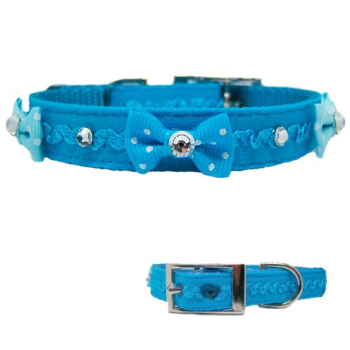 Ruffles and Bling Pet Collar in Teal - For dogs and cats