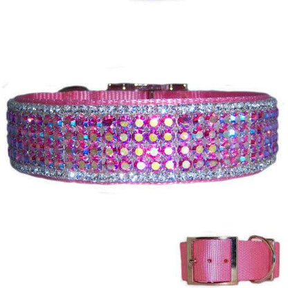 Beautiful designer crystal big dog collar in pink aurora borealis and clear crystals
