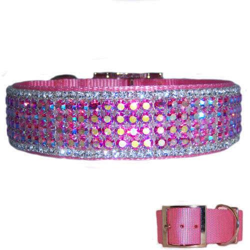 Beautiful designer crystal big dog collar in pink aurora borealis and clear crystals