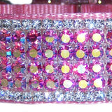 Big dog collar with rose pink aurora borealis and clear crystals