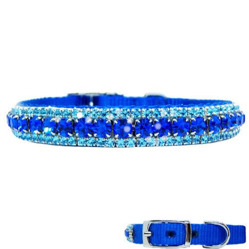 Boy dog crystal collar in sapphire and aquamarine crystals