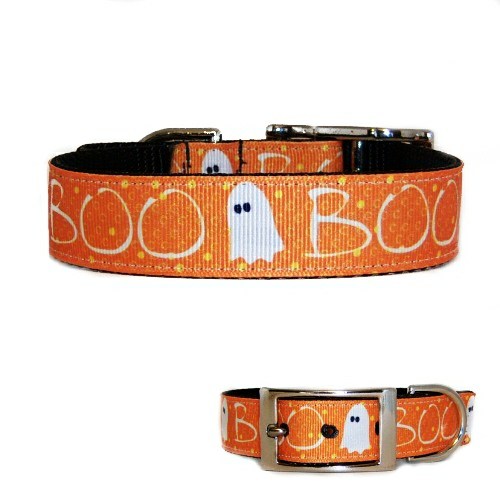 Pink Halloween Dog Collars With Personalized Name Ghosts 