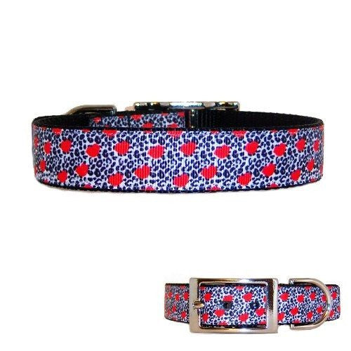 Animal Print with Red Hearts Pet Collar - For dogs and cats - dog-collar-fancy