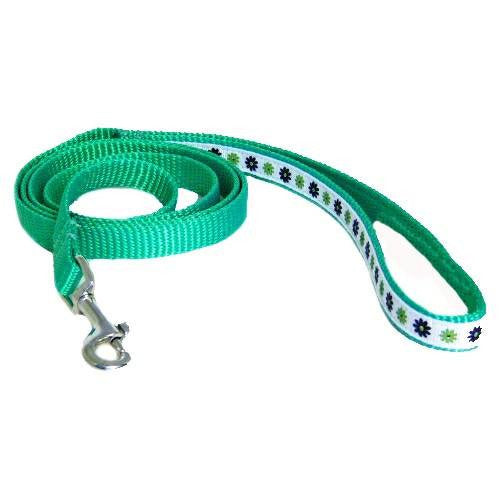 Lime Green Floral Decorative Pet Leash - 5/8 inch wide leash - dog-collar-fancy