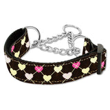 Argyle hearts martingale collar dark brown