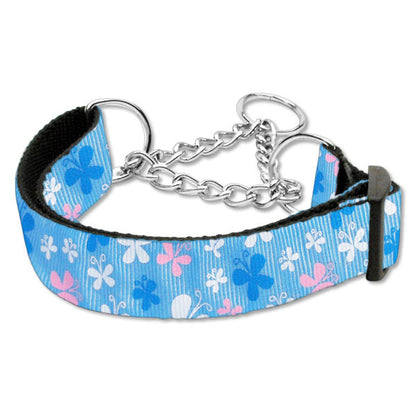 Blue butterflies martingale dog collar