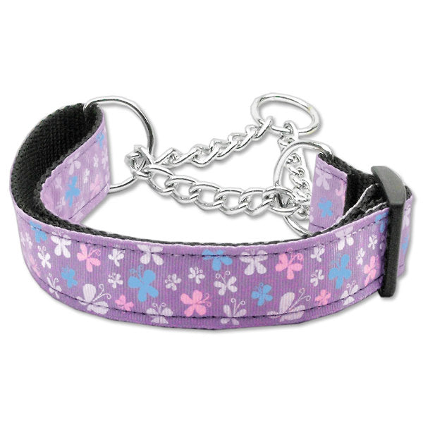 Purple butterflies martingale dog collar
