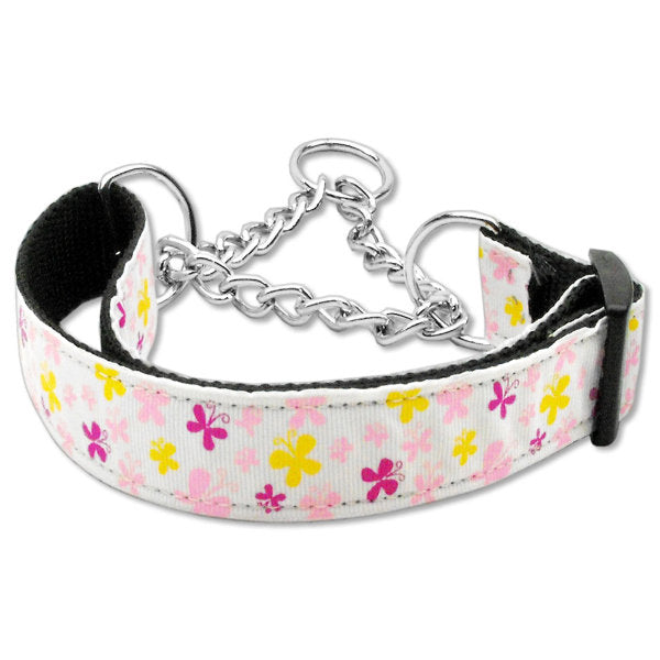 White butterflies martingale dog collar