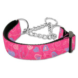 Hearts print martingale dog collar bright pink