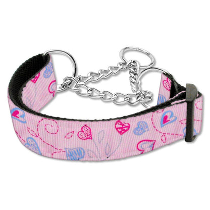 Hearts print martingale dog collar pink