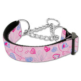 Hearts print martingale dog collar pink