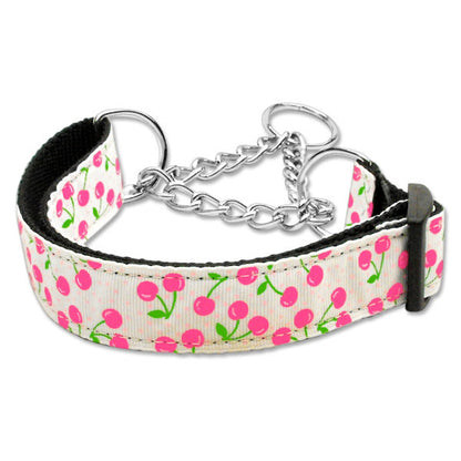 Cherries print martingale dog collar white