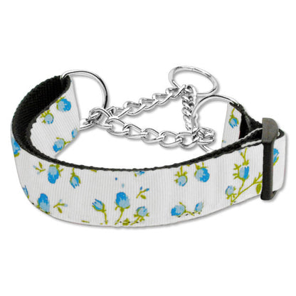 Roses print martingale dog collar in blue