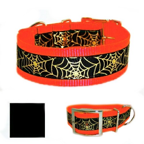 Metallic Gold Halloween Webs Big Dog Collar - For large dogs - dog-collar-fancy