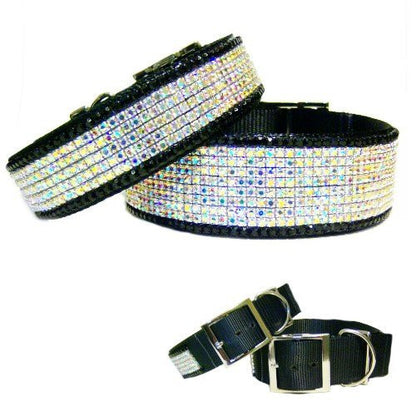 Midnight Aurora Borealis Wide Crystal Dog Collar - For medium to large dogs - dog-collar-fancy