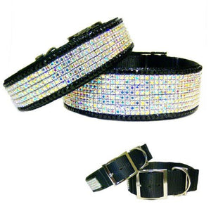 Midnight Aurora Borealis Wide Crystal Dog Collar - For medium to large dogs - dog-collar-fancy