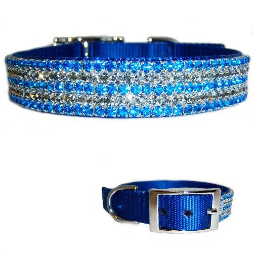 Midnight Blue Large Crystal Dog Collar - For medium to large dogs - dog-collar-fancy
