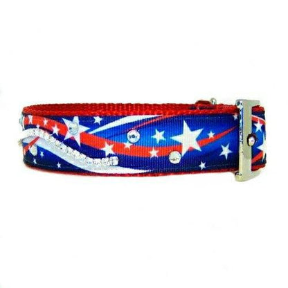 Patriotic Stars Dog Collar with Crystals side