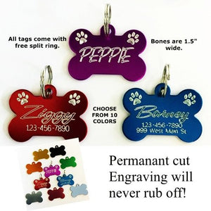 Bone Tag with Paws Personalized Pet Tag - pet charm - dog-collar-fancy