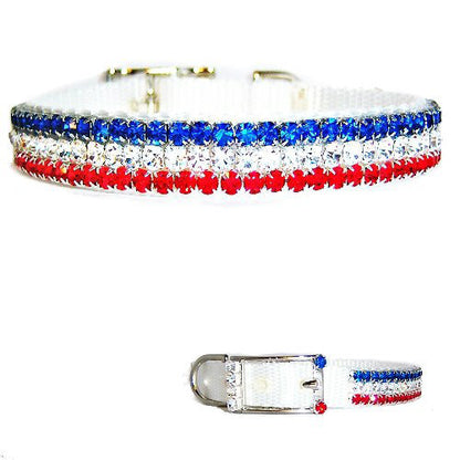 Red White and Blue Crystal Pet Collar - For dogs and cats - dog-collar-fancy