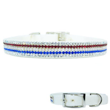 Patriotic red white and blue dog collar with pearls