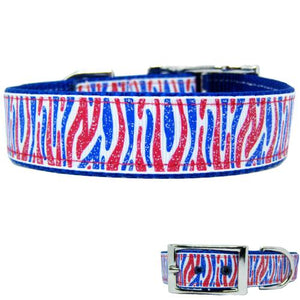 Sparkly patriotic dog collar in red white and blue