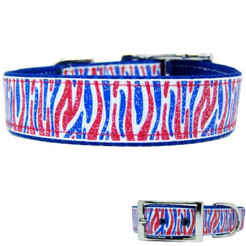 Sparkly patriotic dog collar in red white and blue