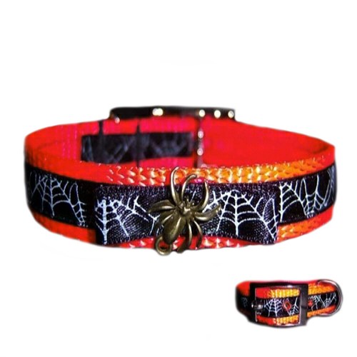 Halloween Pet Collar with Bronze Spider and Webs - For dogs and cats - dog-collar-fancy